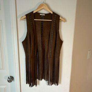 Fringe faux leather vest
